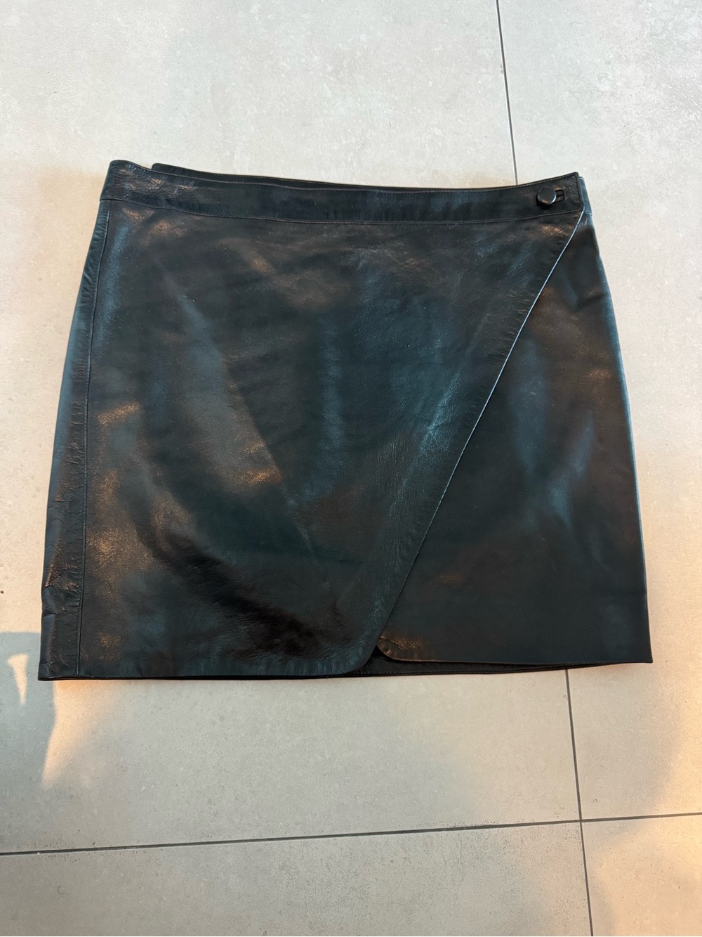 Saint Laurent Black Leather Wrap Mini Skirt